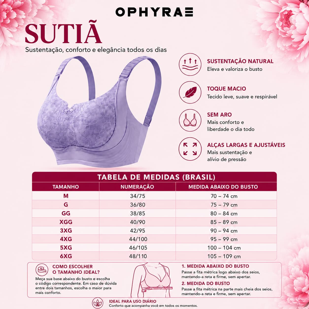 Sutia Luxcomfort 3 - Levanta, modela e Sem aro - ophyrae